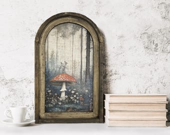 Cottagecore Wall Art | Arch Framed Linen Print | Mushroom Art | Unique Christmas Gift | Farmhouse Decor | Botanical Art