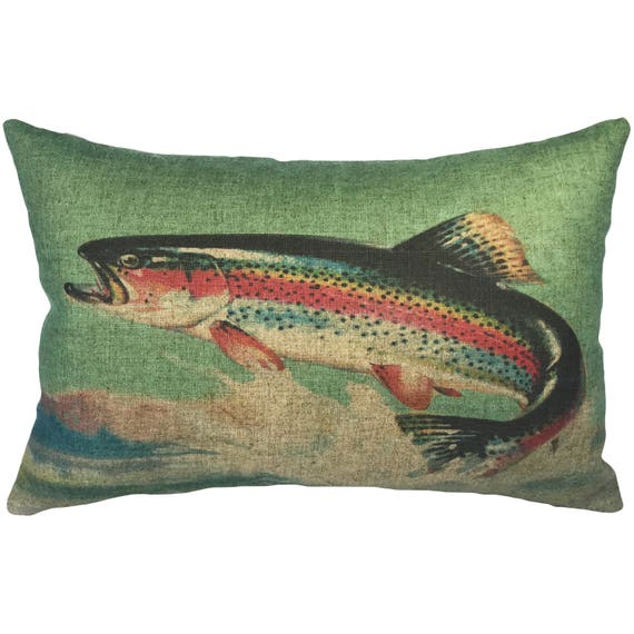 Trout Throw Pillow Linen Lumbar Pillow Lake House Etsy