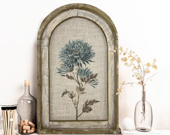 Chrysanthemum Wall Decor | 14" x 22" | Blue & Brown Framed Art Print | Farmhouse Wall Hanging | Eclectic Decor | Floral