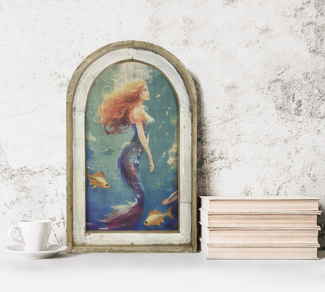 Framed Coastal Wall Art | Mermaid Wall Decor | Arch Wooden Frame ...