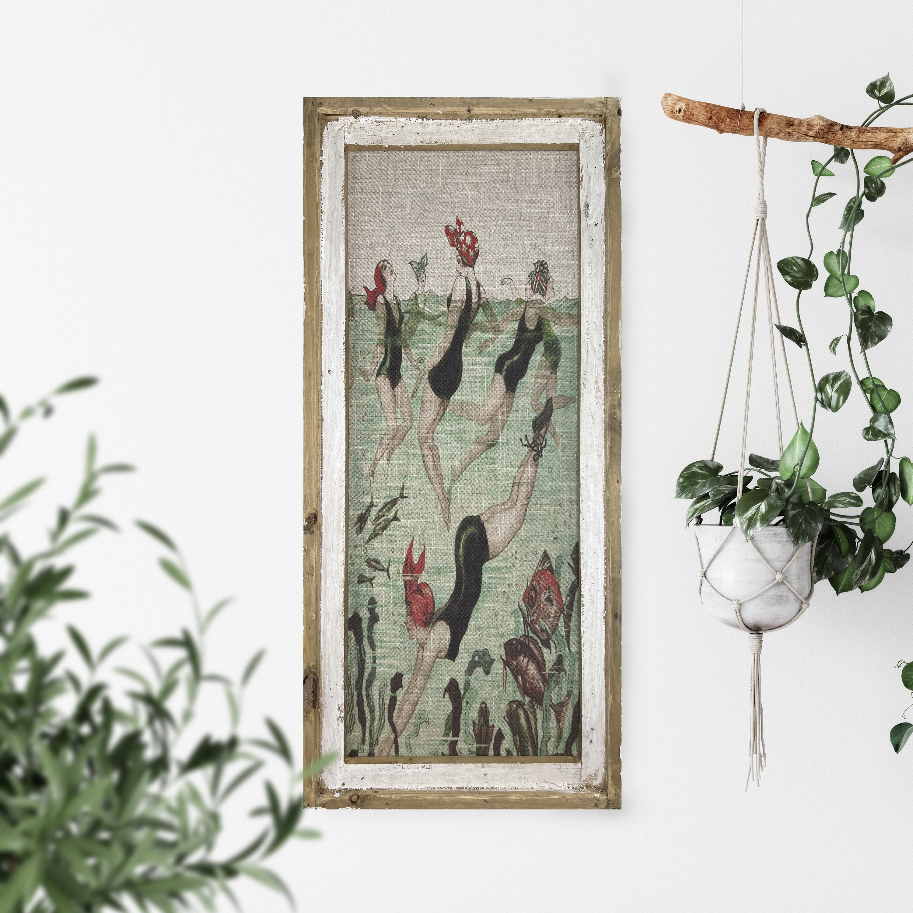 Swimming Wall Art 36 x 16 Coastal Wall Decor Handmade Wooden