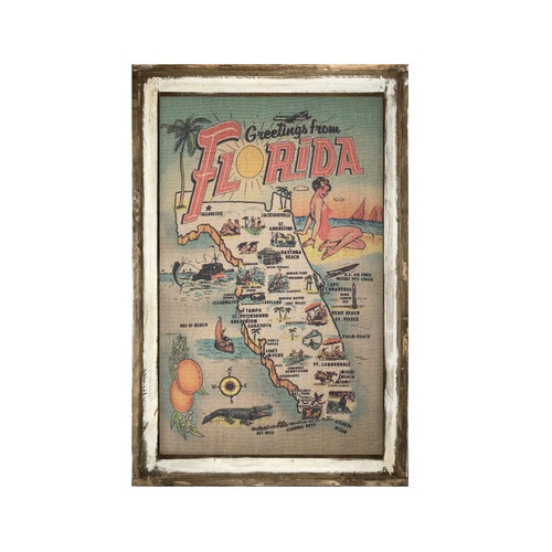 Florida Map Wall Art 24 X 36 Window Frame Etsy