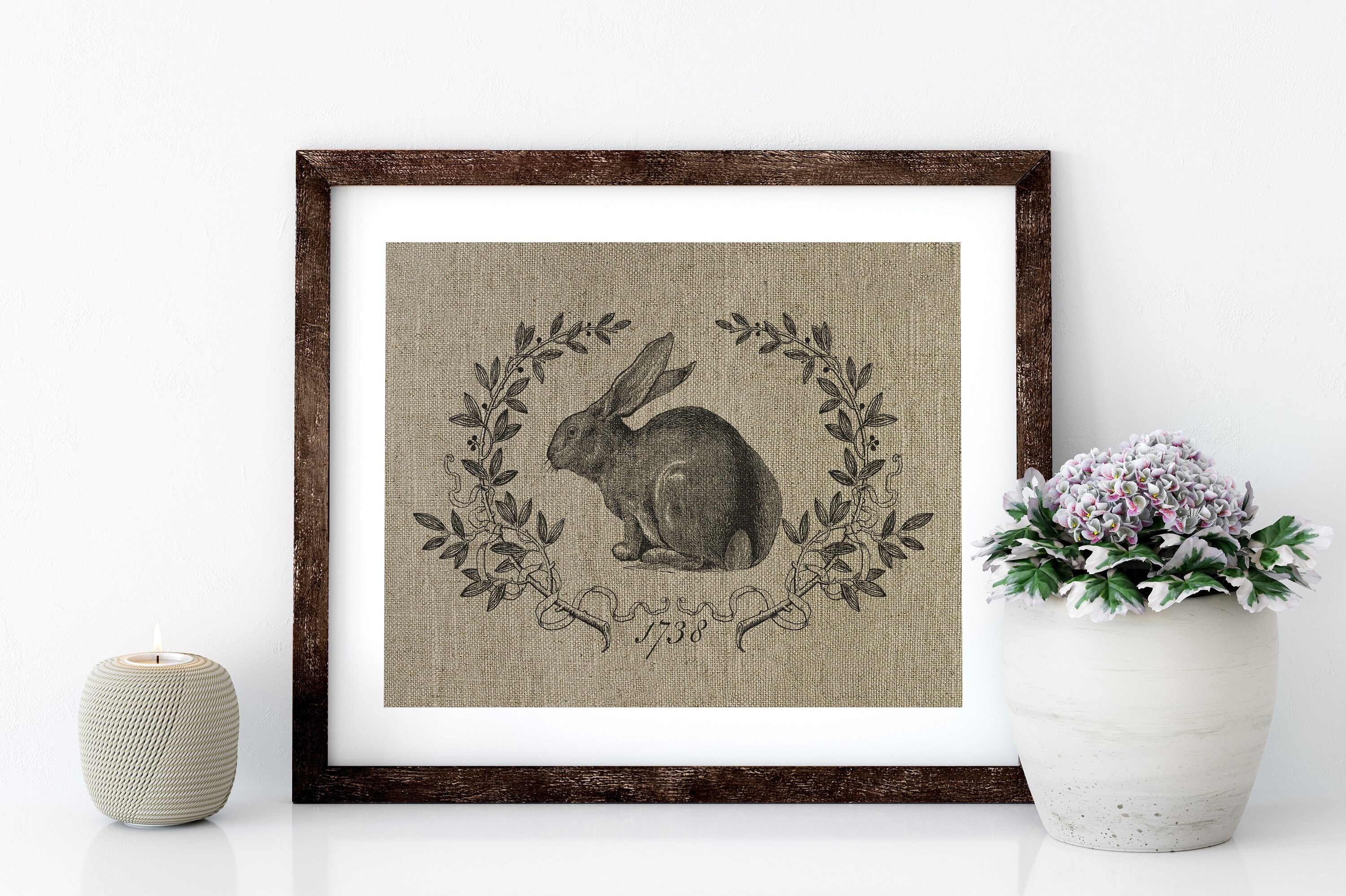 Bunny Linen Print for Framing Rabbit Wall Art Etsy