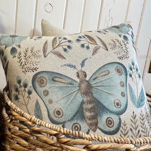 Butterfly Throw Pillow | Botanical Decor | Eclectic Cushion | Linen & Cotton Blend |