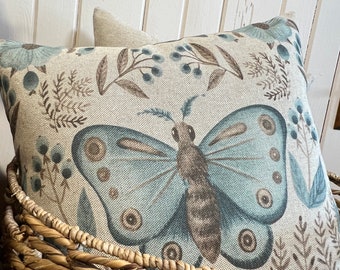 Butterfly Throw Pillow | Botanical Decor | Eclectic Cushion | Linen & Cotton Blend |