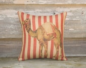 Zirkus Kamel Kissen, rote Streifen, Sackleinen Kissen