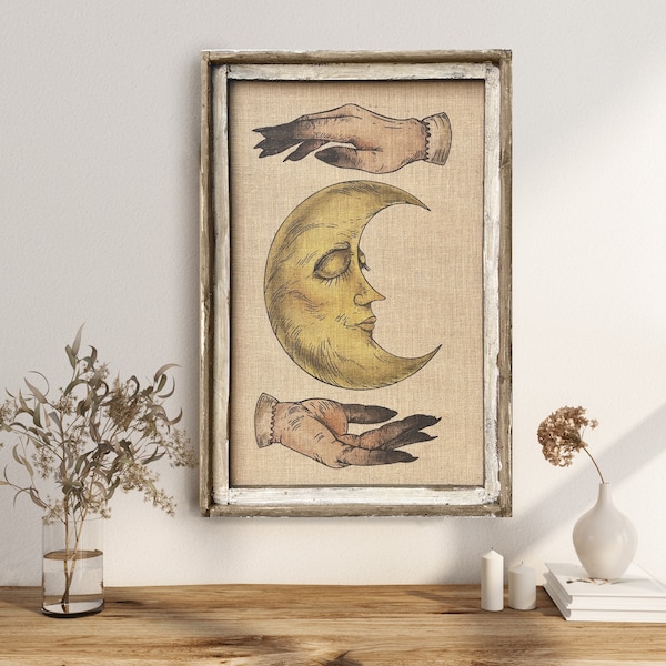 Crescent Moon Wall Art | 24" x 36" | Witchy Decor | Palm Reading | Eclectic Wall Art | Bohemian Decor