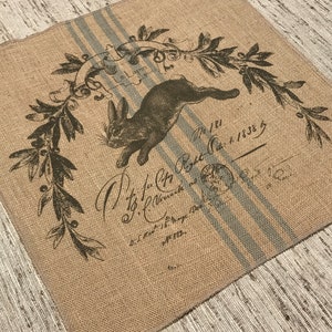 Rabbit Grainsack Burlap Panel, Reproduction Printed Fabric image 3