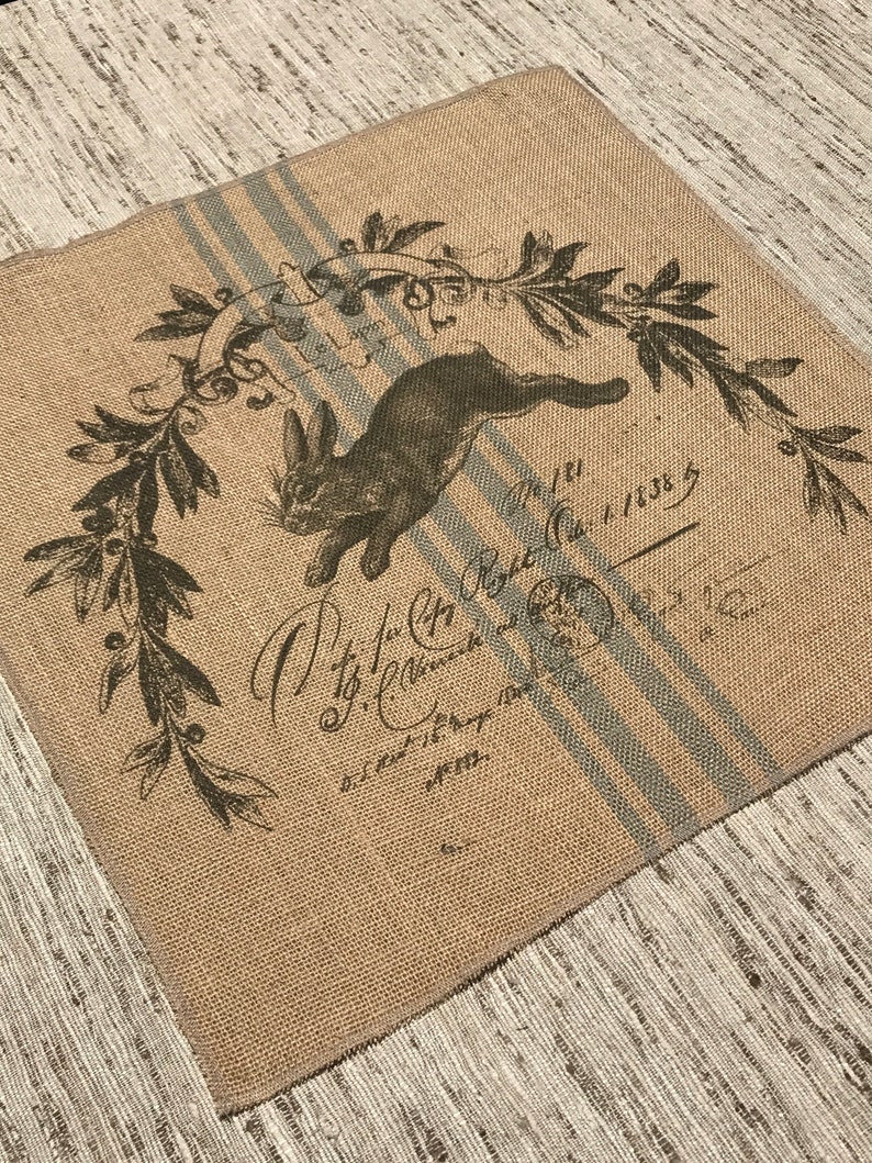 Rabbit Grainsack Burlap Panel, Reproduction Printed Fabric image 3