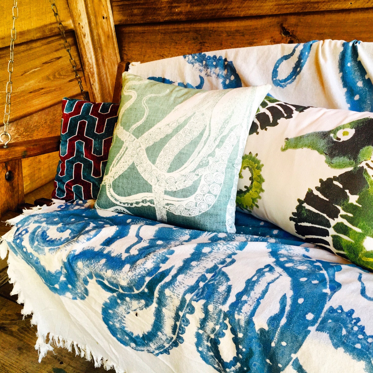 Blue Octopus Pillow Throw Pillow Nautical Cushion Beach Decor
