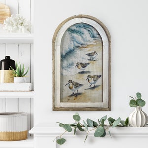 Sandpiper Wall Decor | Coastal Wall Decor | Bathroom Wall Decor | Linen & Wood Wall Hanging | Watercolor Framed Artwork | Florida Decor