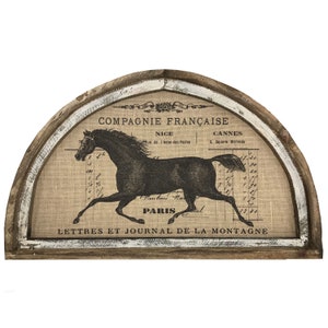 Horse Wall Art | 30" x 18" | Arch Window Frame | Burlap Wall Hanging | French Farmhouse Decor |