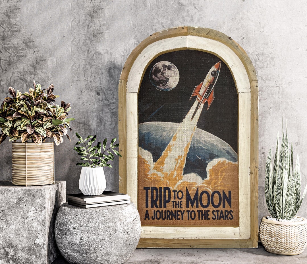Retro Moon Travel Poster Wall Art | Retro Futurism Wall Decor | 14" X ...