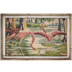 Flamingo Wall Decor | 24" x 36" | Coastal Wall Art | Florida Postcard | Burlap Handmade Decor