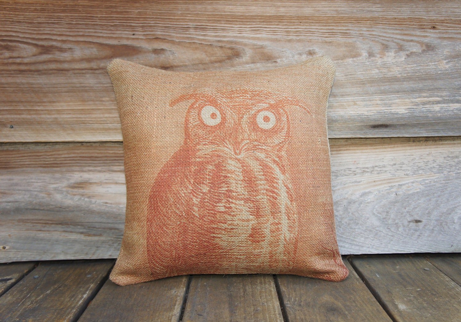 Orange Owl Pillow Burlap Throw Pillow Decorative Pillow Etsy