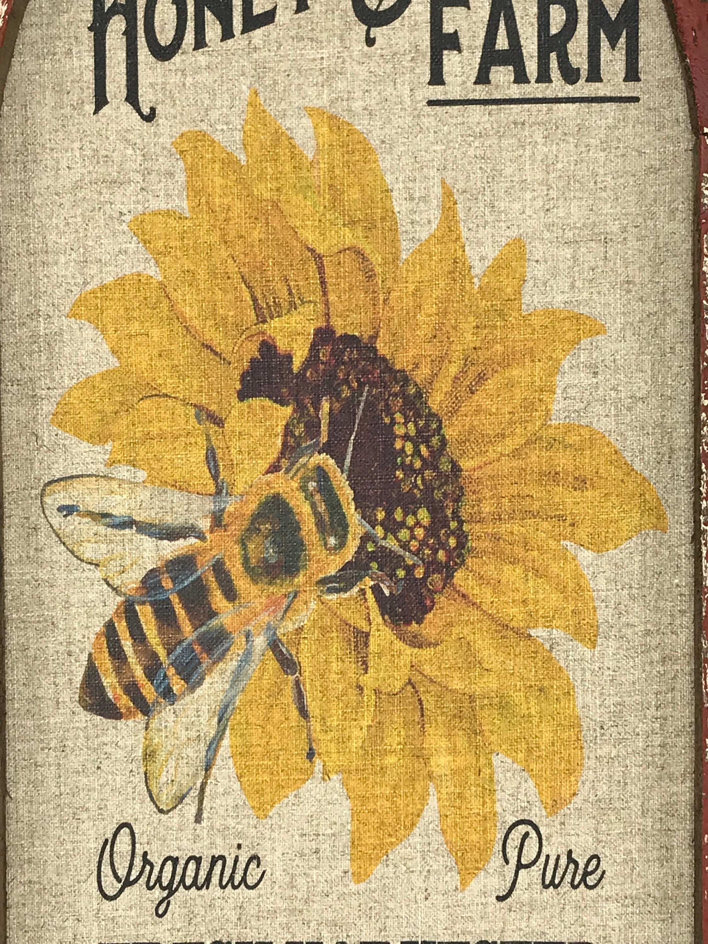 Honey Bee Wall Art, 14 x 22, Arch Window Frame, Linen Wall Hanging, Modern Farmhouse Decor