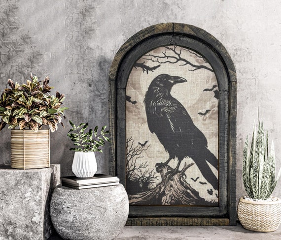 Raven Wall Art | Witchy Halloween Decor | Crow Wall Art | Gothic Wall Decor | Eclectic Framed Art | 14" x 22"