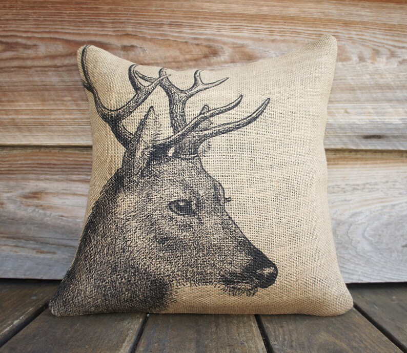 Deer Pillow Burlap Pillow Cushion Rustic Decorative Throw Etsy
