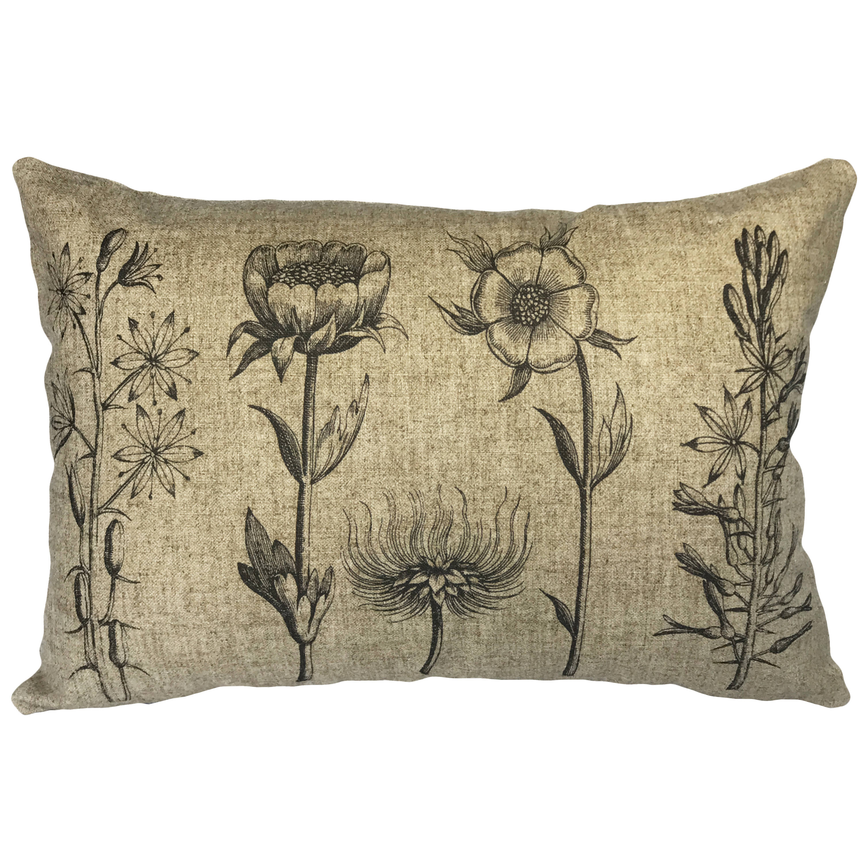 Botanical Throw Pillow Linen Lumbar Pillow French