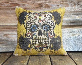 Sugar Skull Pillow, Decorative Throw Pillow, Day of the Dead, Día de los Muertos