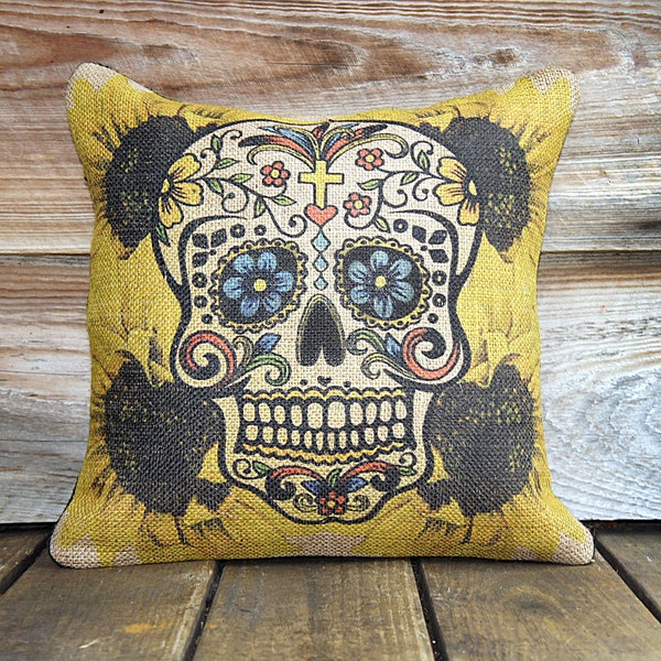 Sugar Skull Pillow, Decorative Throw Pillow, Day of the Dead, Día de los Muertos