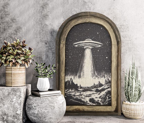 Western Wall Decor | UFO Wall Art | Eclectic Southwestern Decor | Retro Wall Hanging | American Western | 14" x 22" | Western Decor