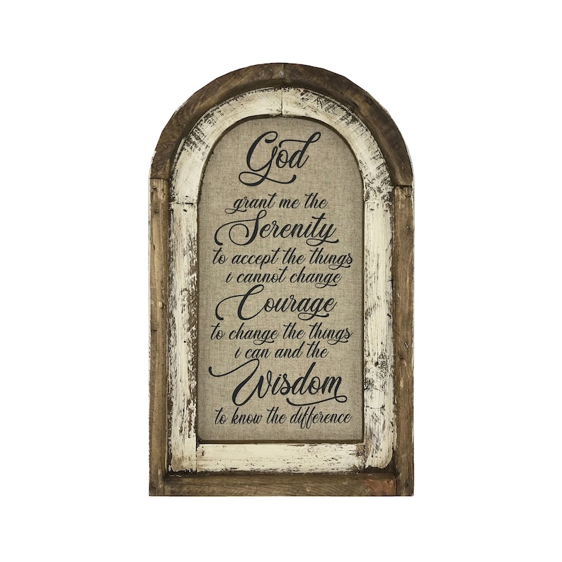 Serenity Prayer Wall Art | 14" x 22" | Arch Window Frame | Linen Wall Hanging | Rustic Decor | image 3