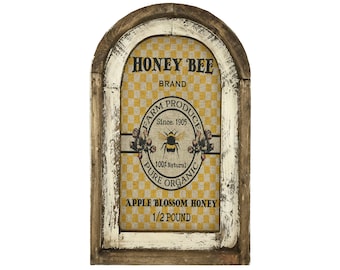 Honey Bee Wall Art | 14" x 22" | Arch Window Frame | Linen Wall Hanging | Modern Farmhouse Decor |