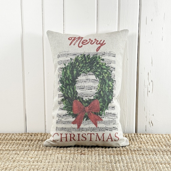 Merry Christmas Pillow | Winter Decor | Linen Lumbar Pillow | Xmas Decoration | Nativity | 12" W x 18" H |