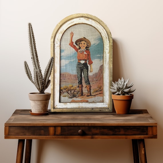 Western Cowgirl Wall Art | 14" x 22" | Kids Room Decor | Southwestern Wall Hanging | Travel Poster Decor | Cactus Decor