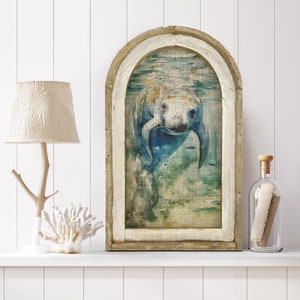 Florida Manatee Wall Art | 14" x 22" | Coastal Bathroom Decor | Coastal Wall Decor | Silver Springs Home Decor |