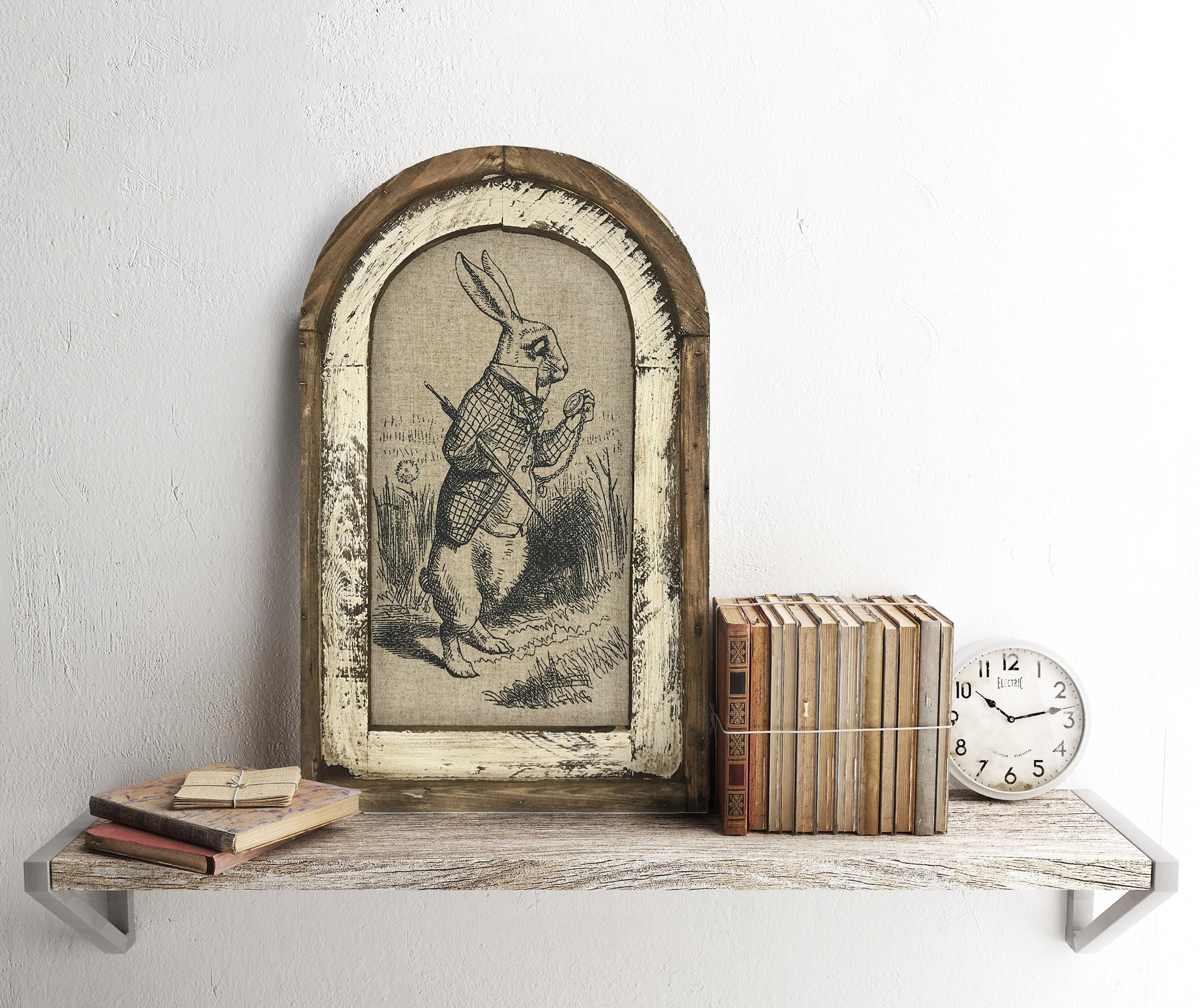White Rabbit Wall Art 14 x 22 Arch Window Frame Linen Wall