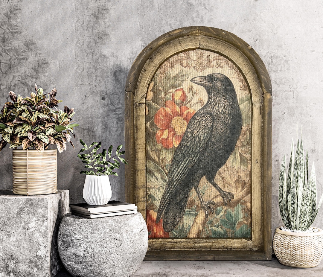 Raven Window Frame Raven Linen Wall Art | Arch Window Frame, Eclectic Bohemian Decor - Etsy