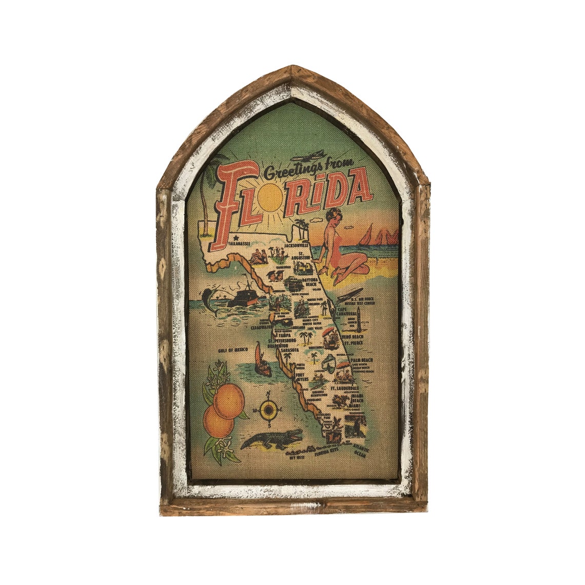 Florida Map Wall Art 18 X 30 Arch Window Frame Etsy