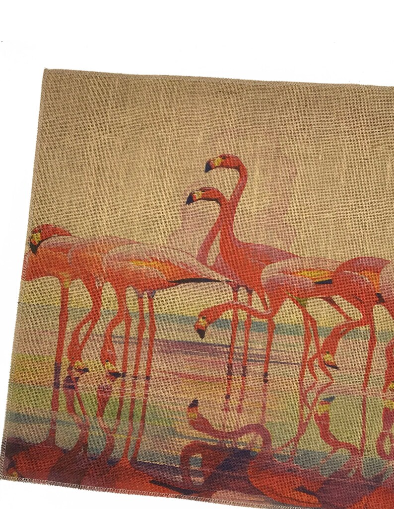 Flamingo Burlap Fabric Printed Fabric Panel for Upholstery Etsy