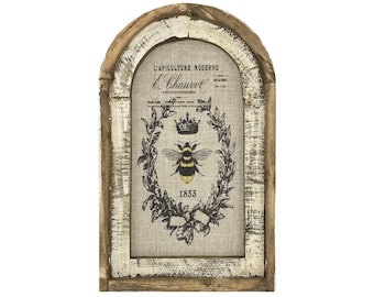 French Farmhouse Wall Art | Arch Window Frame | Linen Wall Hanging | Bee Farmhouse Decor |