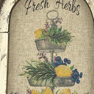 Fresh Herbs Wall Art Arch Window Frame Linen Wall Hanging Farmhouse Kitchen Decor image 5