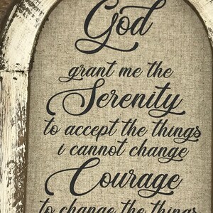 Serenity Prayer Wall Art | 14" x 22" | Arch Window Frame | Linen Wall Hanging | Rustic Decor | image 7