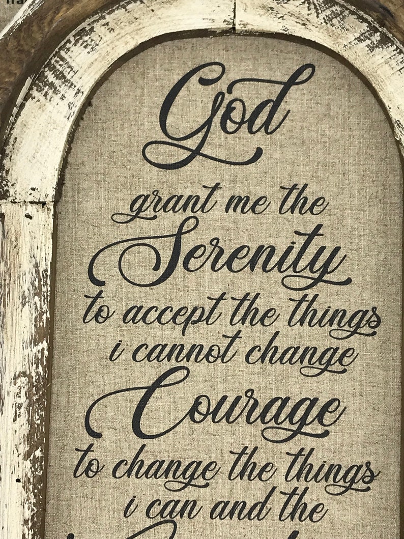 Serenity Prayer Wall Art | 14" x 22" | Arch Window Frame | Linen Wall Hanging | Rustic Decor | image 7