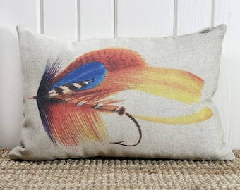 Fly Fishing Pillow | Lake Decor | Coastal Throw Pillow | Lumbar | 18" W x 12" H |
