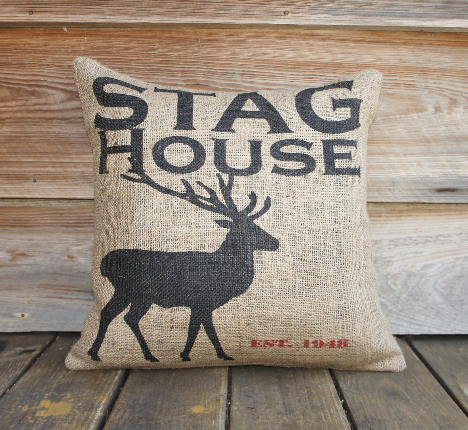 Deer Burlap Pillow Throw Pillow Cushion Rustic Furniture Cabin