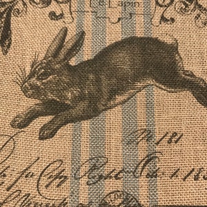 Rabbit Grainsack Burlap Panel, Reproduction Printed Fabric image 2