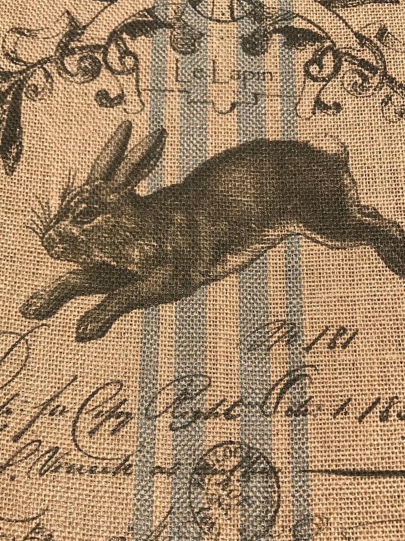 Rabbit Grainsack Burlap Panel, Reproduction Printed Fabric image 2