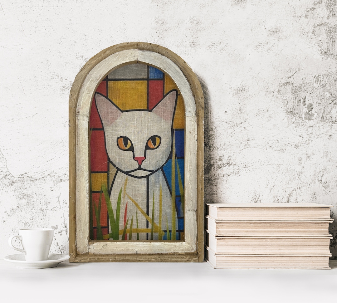 Cat Wall Art Framed Cat Art Handmade Framed Cat Art Gift for Cat Lover Bathroom Wall Art