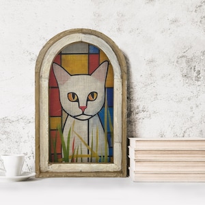 Cuadros de gatos / Arte de gatos enmarcado / Arte de gatos enmarcado hecho a mano / Regalo para amantes de los gatos / Arte para el baño / Decoración ecléctica