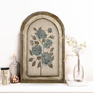 Roses Wall Decor | 14" x 22" | Blue & Brown Framed Art Print | Farmhouse Wall Hanging | Eclectic Decor | Floral