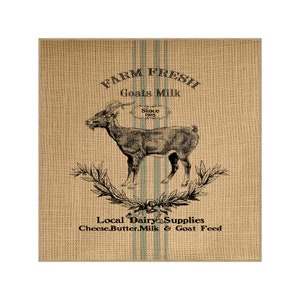 Goat Grainsack Burlap Panel, Reproduction Printed Fabric