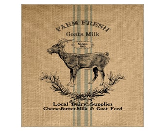 Goat Grainsack Burlap Panel, Reproduction Printed Fabric