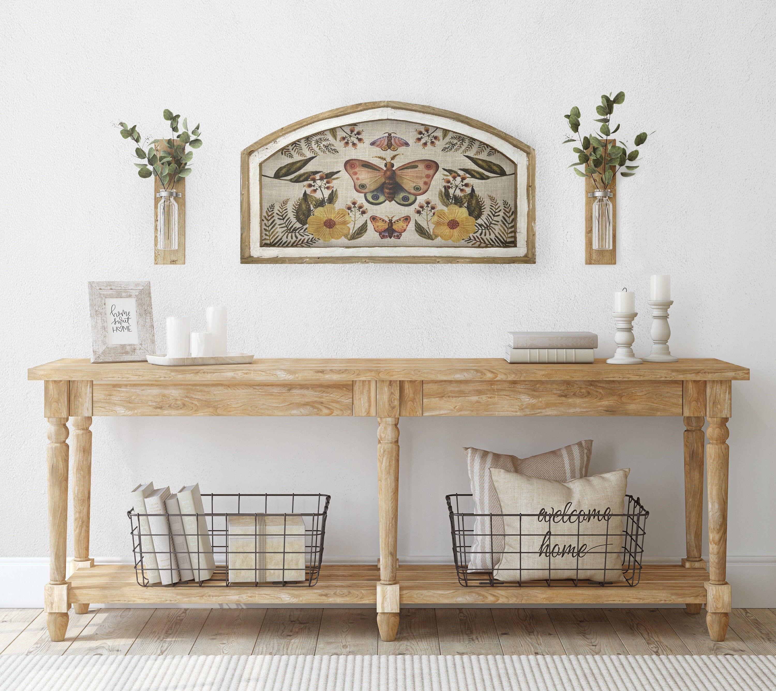 Butterfly Wall Art | 20" x 36" | Floral Arched Wall Decor | Eclectic Wall Art | Boho