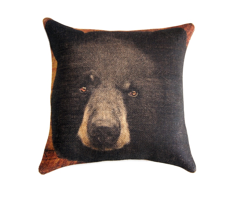 Burlap Pillow of Black Bear Throw Pillow Cushion Rustic Etsy